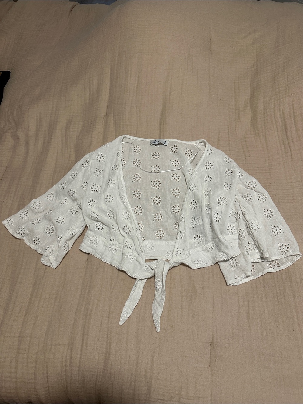 Hollister White Eyelet Tie-Front Cropped Blouse